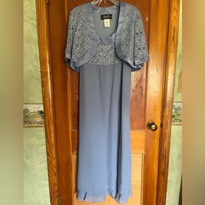 Light Blue Long Dress with Matching Cover size 14